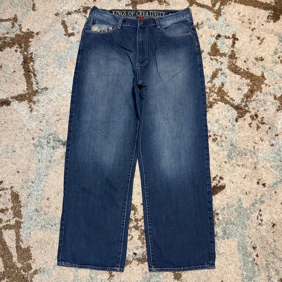 Vintage Ecko Unltd Baggy Fit Crown Embroidered Jeans Size 36x30 Y2K - Picture 3 of 8